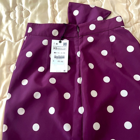Zara Purple and White Polka Dots Miniskirt with Bow Embellishment - Picture 3 of 11